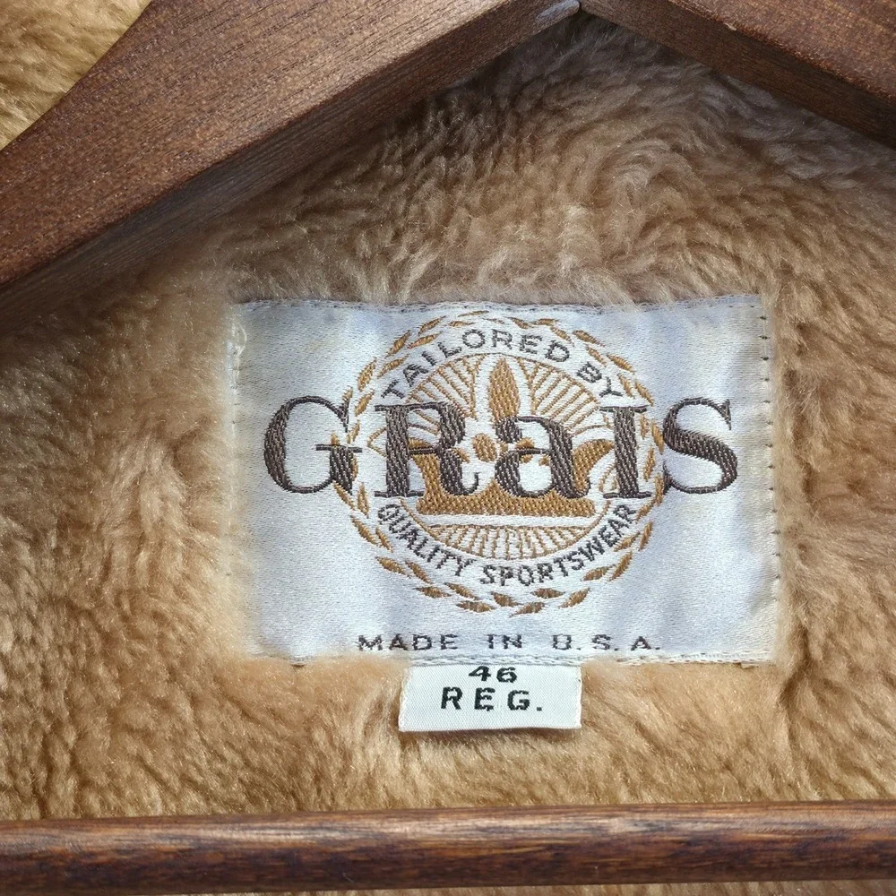 Vintage Grais Men's Tan Faux Fur Lined Western Coat Size 46‎ Reg Made in USA